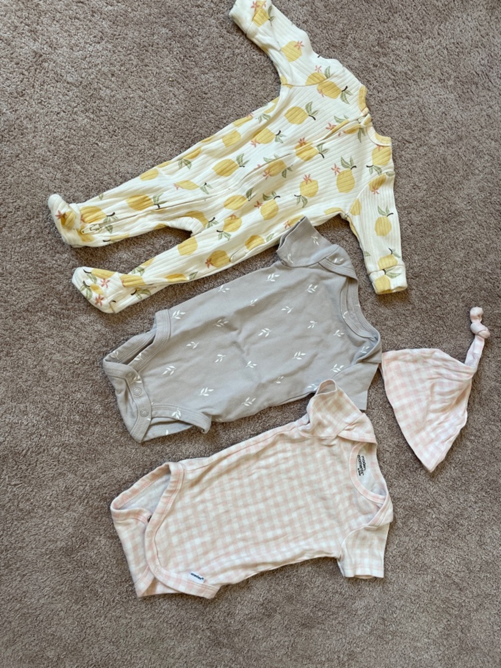 Organic lemon Baby One-Piece and gingham Onesie Bodysuits Set